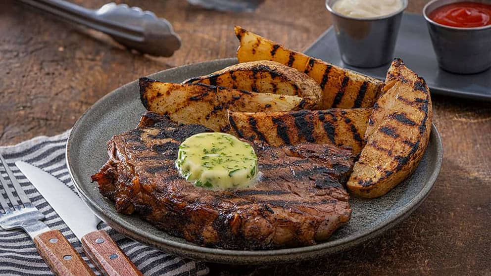 Grilled Steak and Potato Wedges